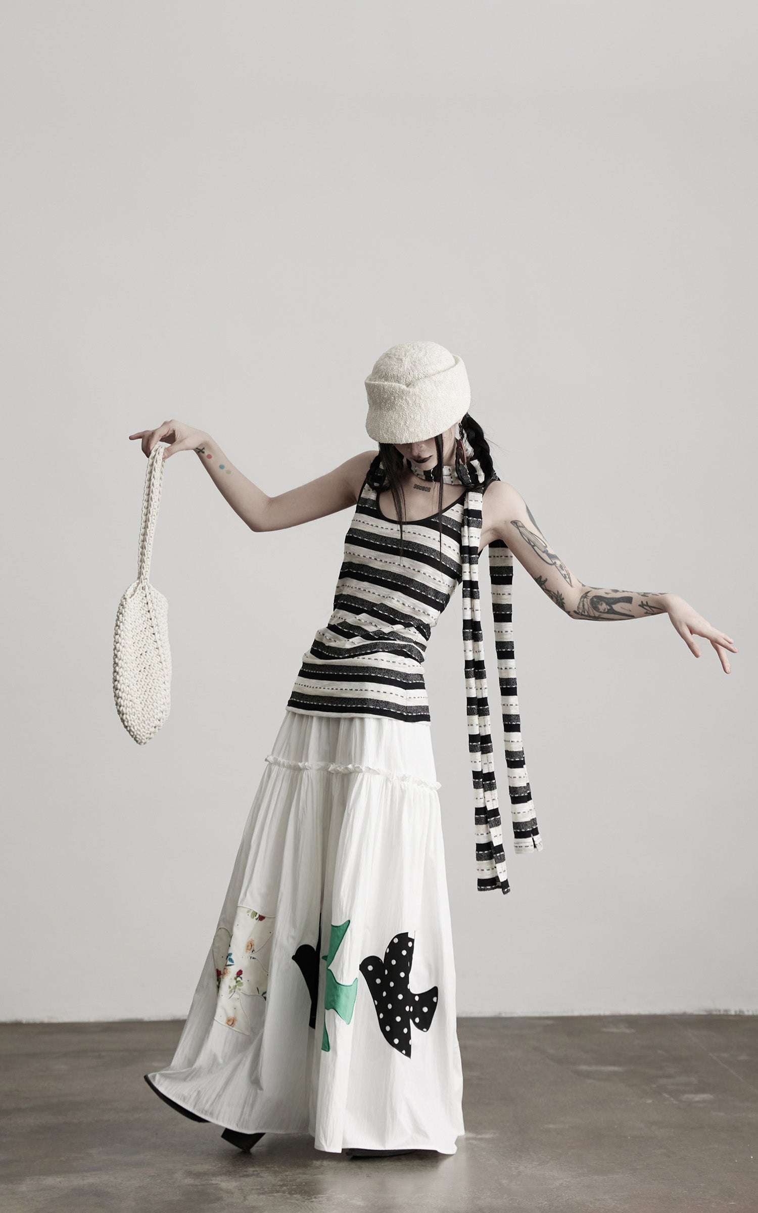 DOINDULGE Striped Deconstructed Tank Top and Elongated Scarf Set