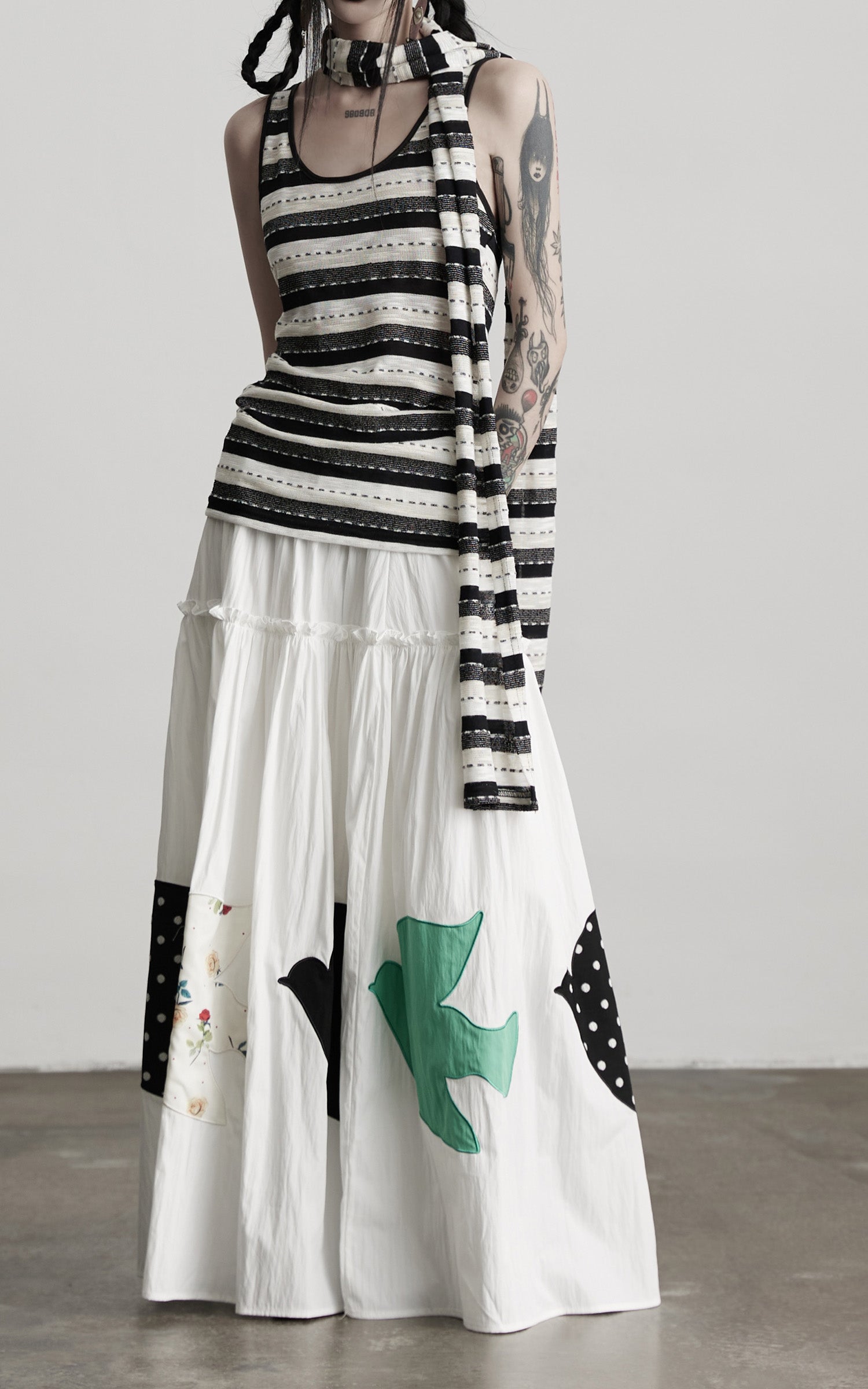 DOINDULGE Striped Deconstructed Tank Top and Elongated Scarf Set
