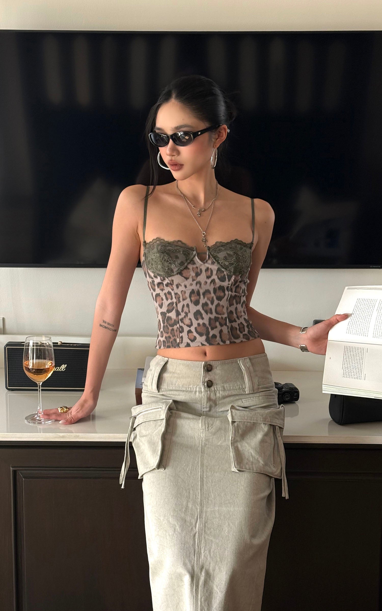 ROVENTE Leopard Lace Corset Cami - PINKPARKS