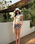 ROVENTE Sequin Plaid Mini Skirt - PINKPARKS