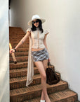 ROVENTE Sequin Plaid Mini Skirt - PINKPARKS