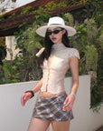ROVENTE Sequin Plaid Mini Skirt - PINKPARKS