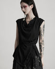 DOINDULGE Drape Shoulder Vest with Asymmetric Hemline and Textured Knit