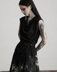 DOINDULGE Drape Shoulder Vest with Asymmetric Hemline and Textured Knit