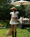 ROVENTE Ruched Tie-Front Top & Frill Mini Skirt Set - PINKPARKS