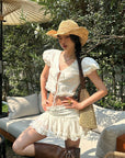 ROVENTE Ruched Tie-Front Top & Frill Mini Skirt Set - PINKPARKS