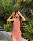 DreamyNerd Ruffle Cutout Halter Maxi Dress - PINKPARKS