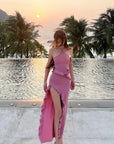 DreamyNerd Ruffle Cutout Halter Maxi Dress - PINKPARKS
