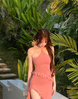 DreamyNerd Ruffle Cutout Halter Maxi Dress - PINKPARKS