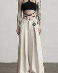 DOINDULGE Raw-Texture Wide-Leg Pants with Hand-Stitched Details