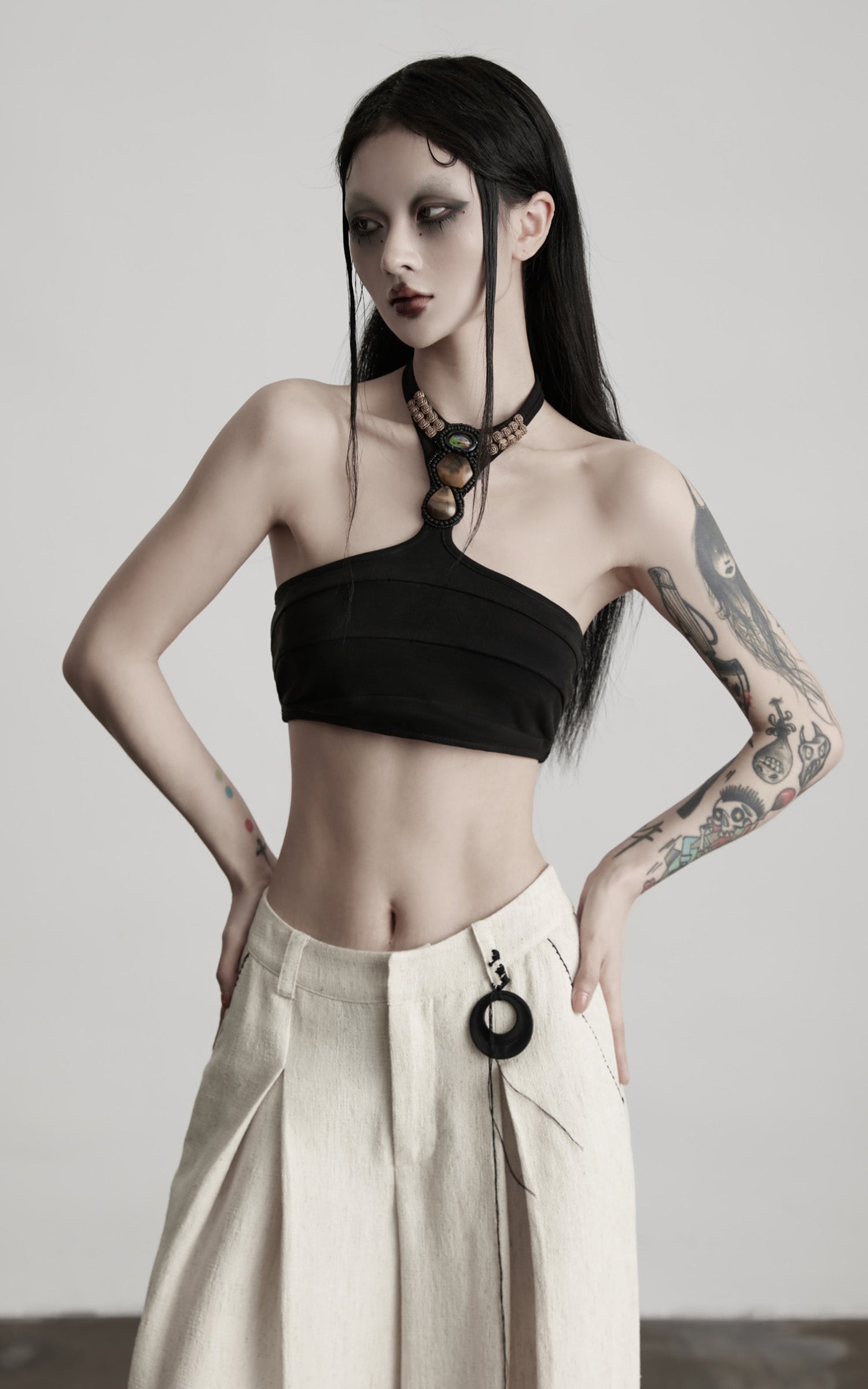 DOINDULGE Sculpted Embellished Halter Top