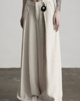 DOINDULGE Raw-Texture Wide-Leg Pants with Hand-Stitched Details