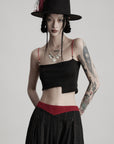 DOINDULGE Structured Ribbon Cami Top with Red Beaded Straps