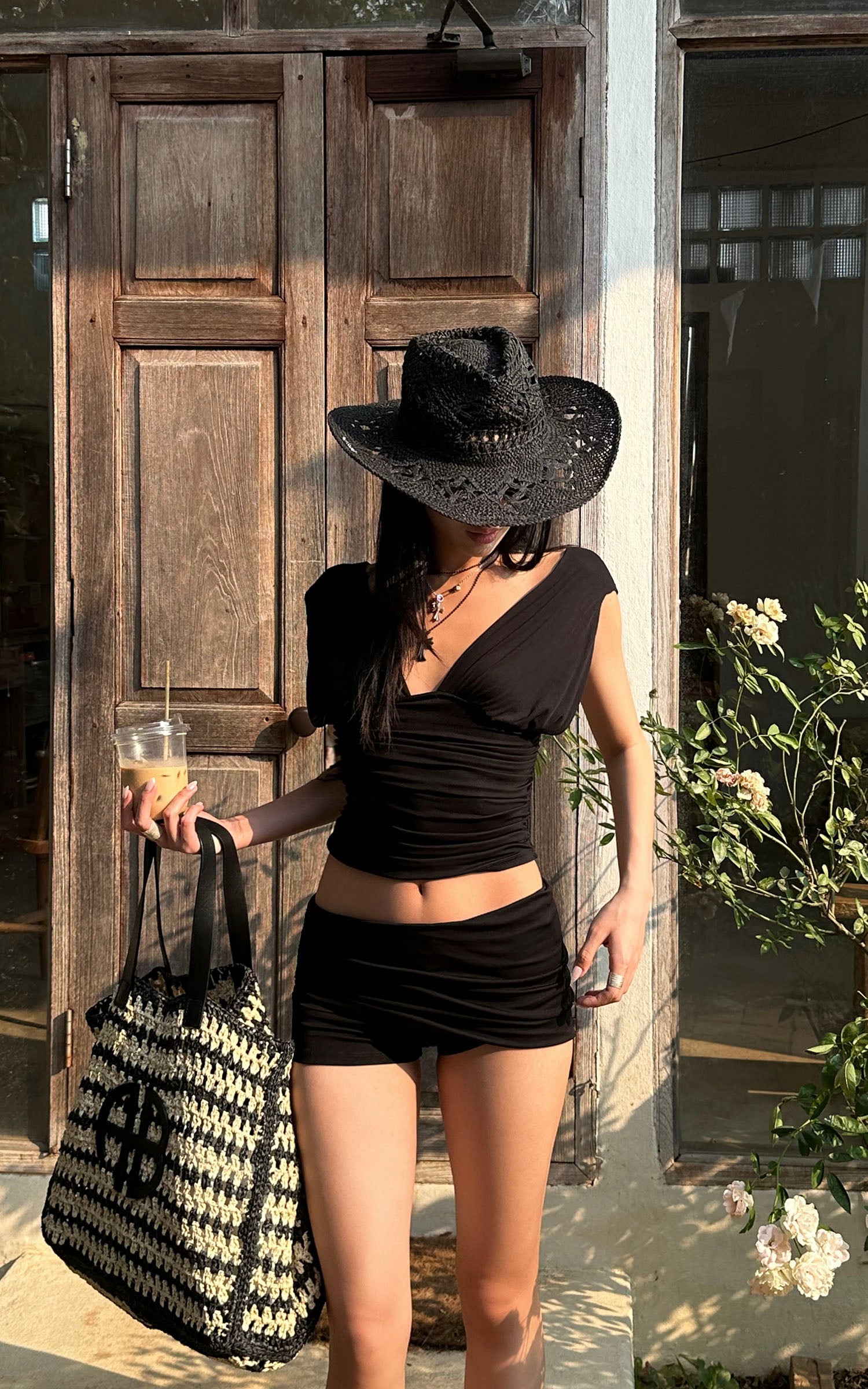 ROVENTE Gathered Tank &amp; Mini Shorts Set in Black - PINKPARKS