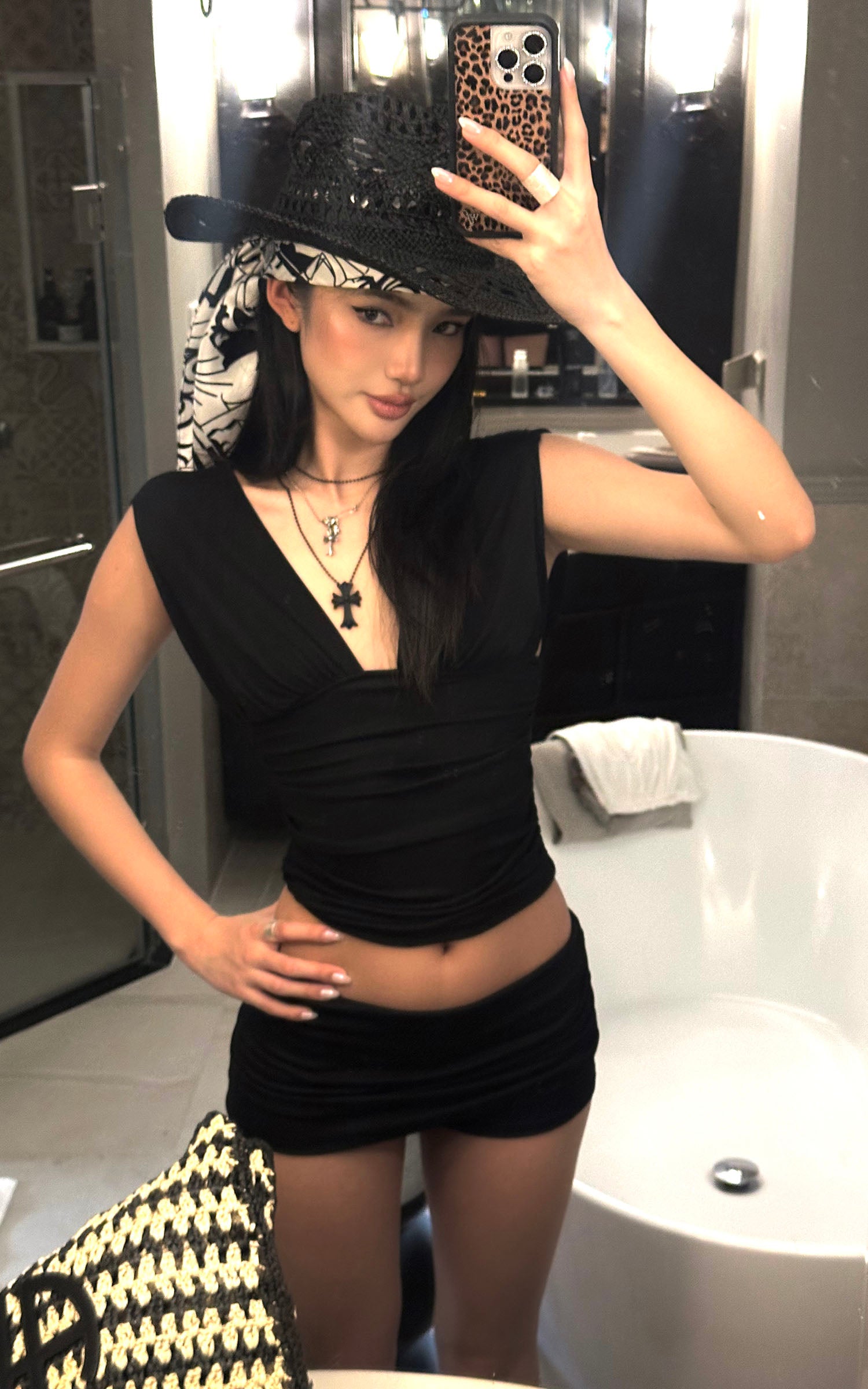 ROVENTE Gathered Tank &amp; Mini Shorts Set in Black - PINKPARKS