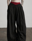 DOINDULGE Deconstructed Pinstripe Wide-Leg Pants with Contrast Waistband