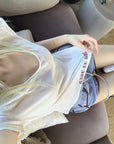Rase le sol Deep V Cross-Stitch Gothic Letter Tee - PINKPARKS