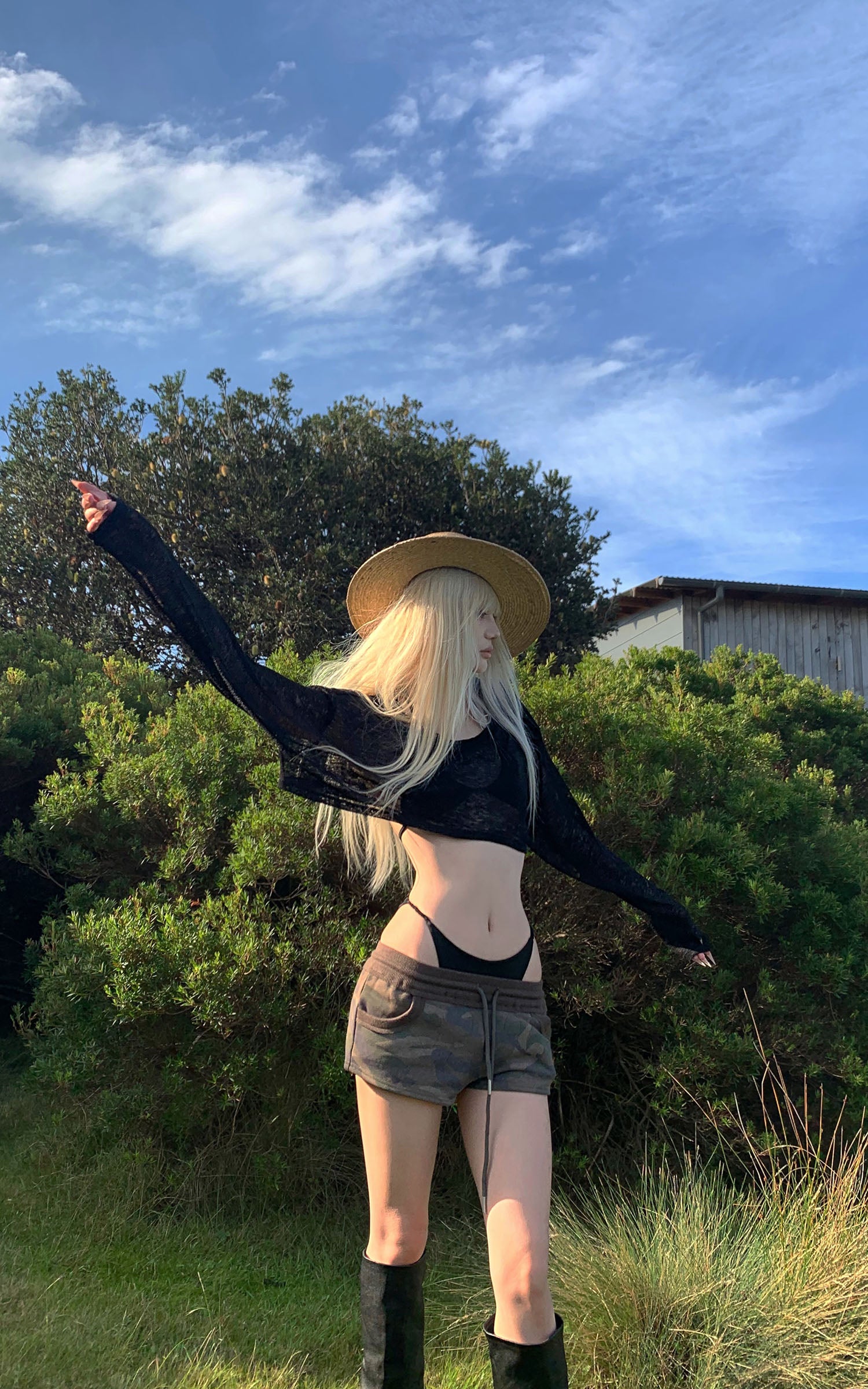 Rase le sol Sheer Knit Long-Sleeve Top - PINKPARKS