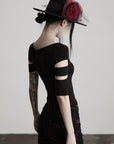 DOINDULGE Asymmetric Slashed T-Shirt with Layered Cutout Sleeves
