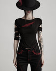 DOINDULGE Asymmetric Slashed T-Shirt with Layered Cutout Sleeves