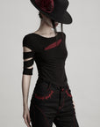 DOINDULGE Asymmetric Slashed T-Shirt with Layered Cutout Sleeves