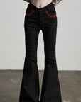 DOINDULGE Gothic Flared Pants with Red Embroidery