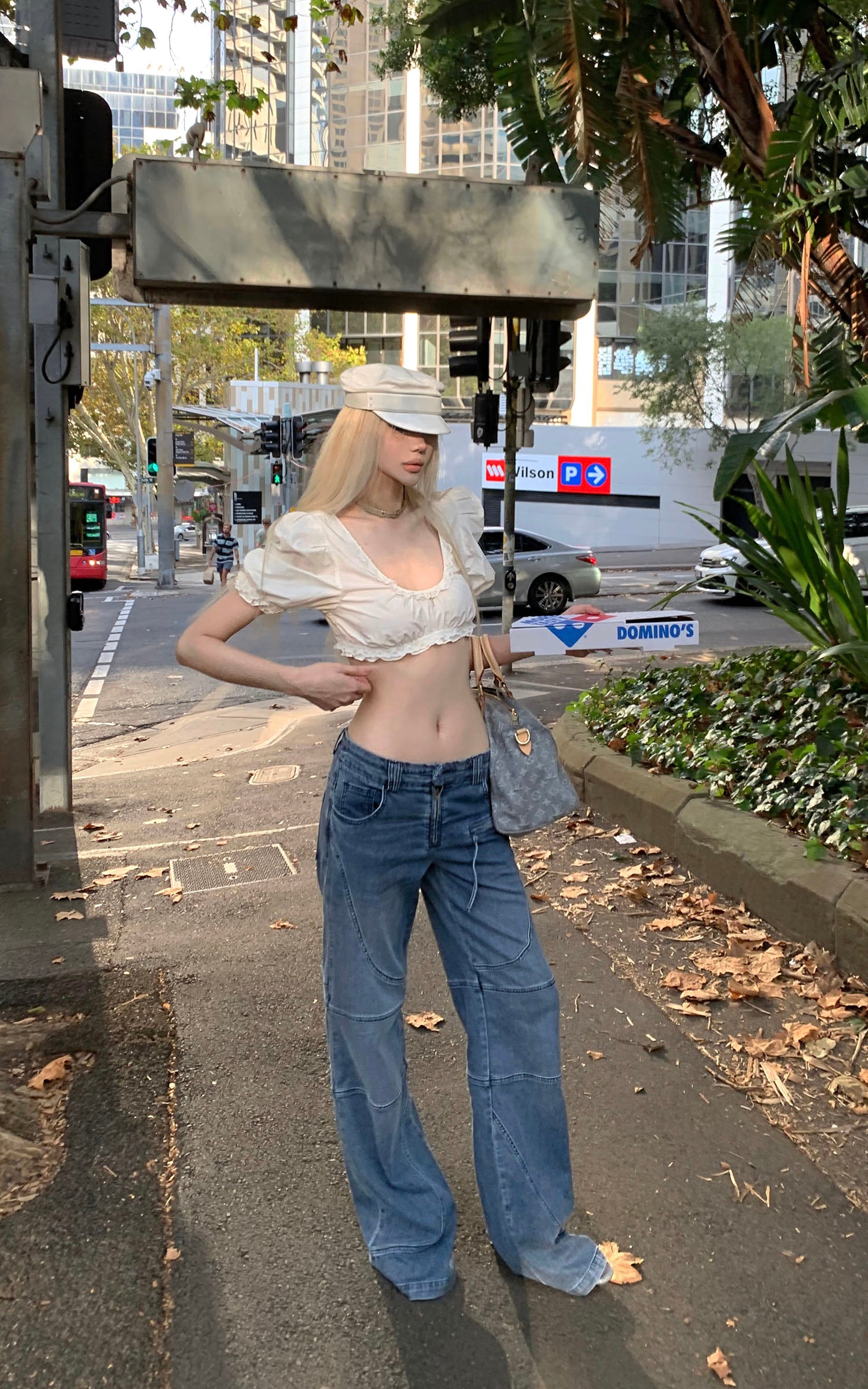 Rase le sol Lace-Trimmed Puff Sleeve Crop Top - PINKPARKS