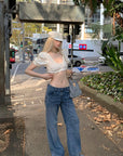 Rase le sol Lace-Trimmed Puff Sleeve Crop Top - PINKPARKS