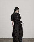 DOINDULGE Wide-Leg Draped Pants with Fringed Panels and Deconstructed Details