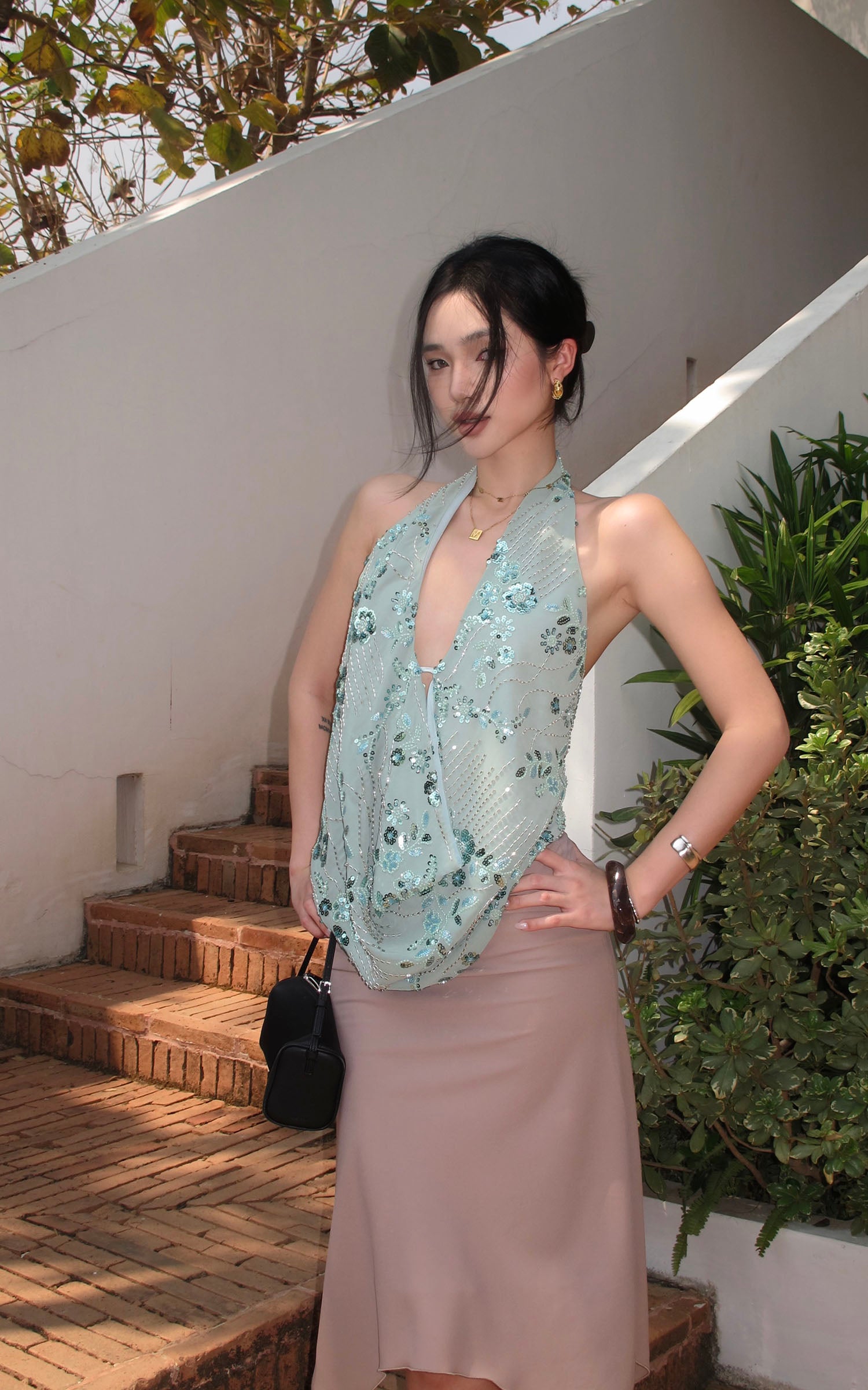 ROVENTE Asymmetric Drape Midi Skirt - PINKPARKS