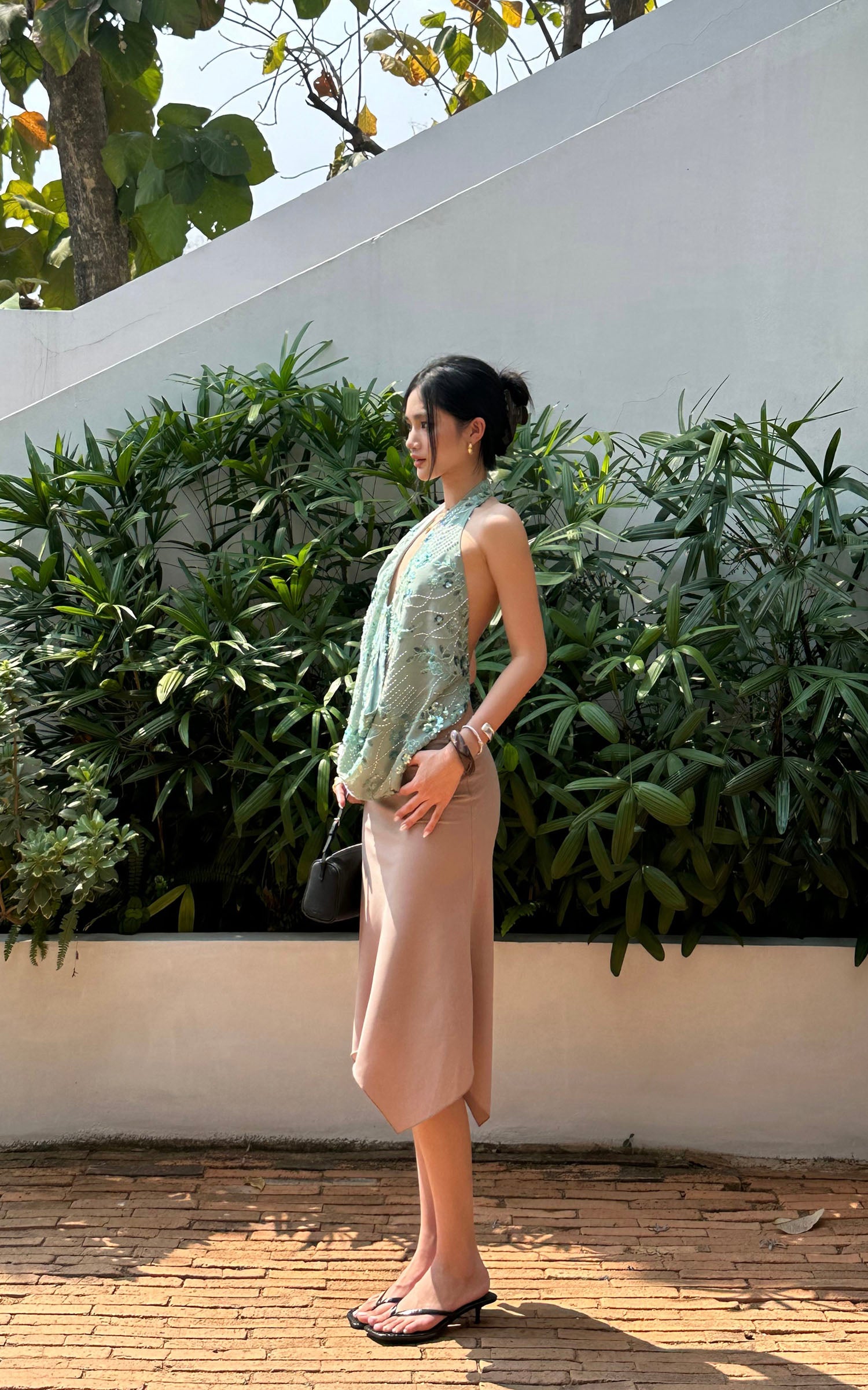 ROVENTE Asymmetric Drape Midi Skirt - PINKPARKS