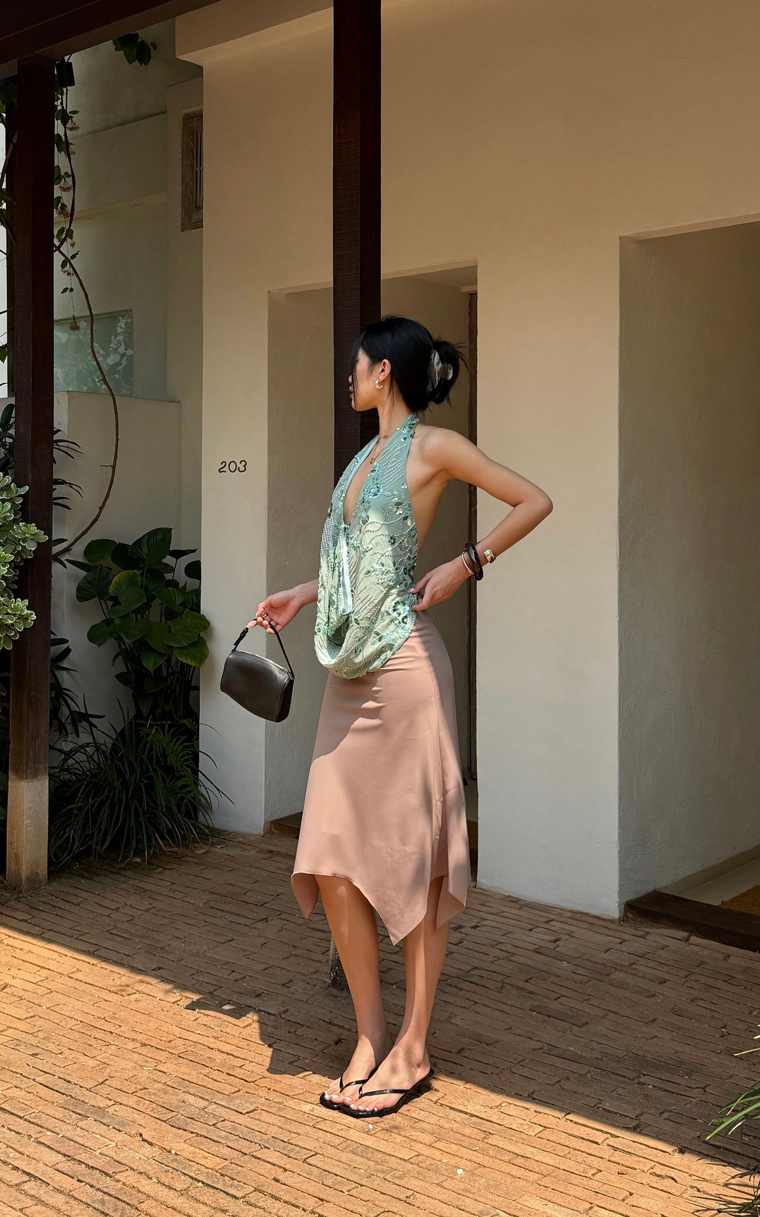 ROVENTE Asymmetric Drape Midi Skirt - PINKPARKS