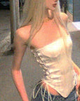 Rase le sol Satin Corset Top with Gloss Finish - PINKPARKS