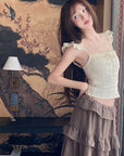 DreamyNerd Ruffle Strap Lace-Trimmed Corset Top - PINKPARKS