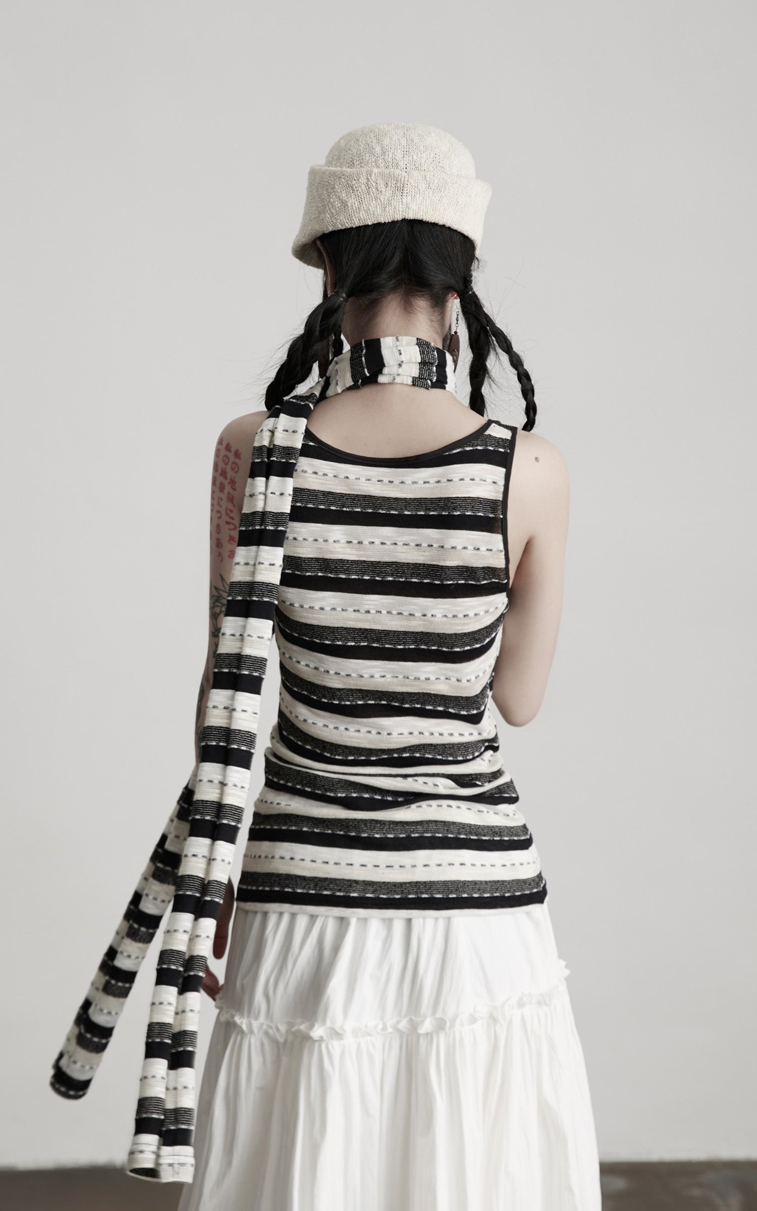 DOINDULGE Striped Deconstructed Tank Top and Elongated Scarf Set