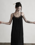 DOINDULGE Lace Panel Long Dress with Carved Horn Beads and Ring Strap Detail