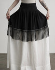 DOINDULGE Fringe Paneled Layered Skirt with Pleats and Contrast Hem
