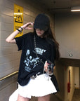 WARDEN EDGE Distressed Graphic Oversized Tee - PINKPARKS