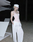 Rase le sol Rhinestone Wing Motif Wide-Leg Pants - PINKPARKS