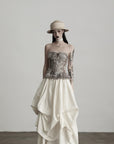 DOINDULGE Layered Cotton Skirt with Asymmetric Draped Hem