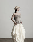 DOINDULGE Layered Cotton Skirt with Asymmetric Draped Hem