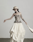 DOINDULGE Layered Cotton Skirt with Asymmetric Draped Hem