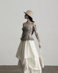 DOINDULGE Layered Cotton Skirt with Asymmetric Draped Hem