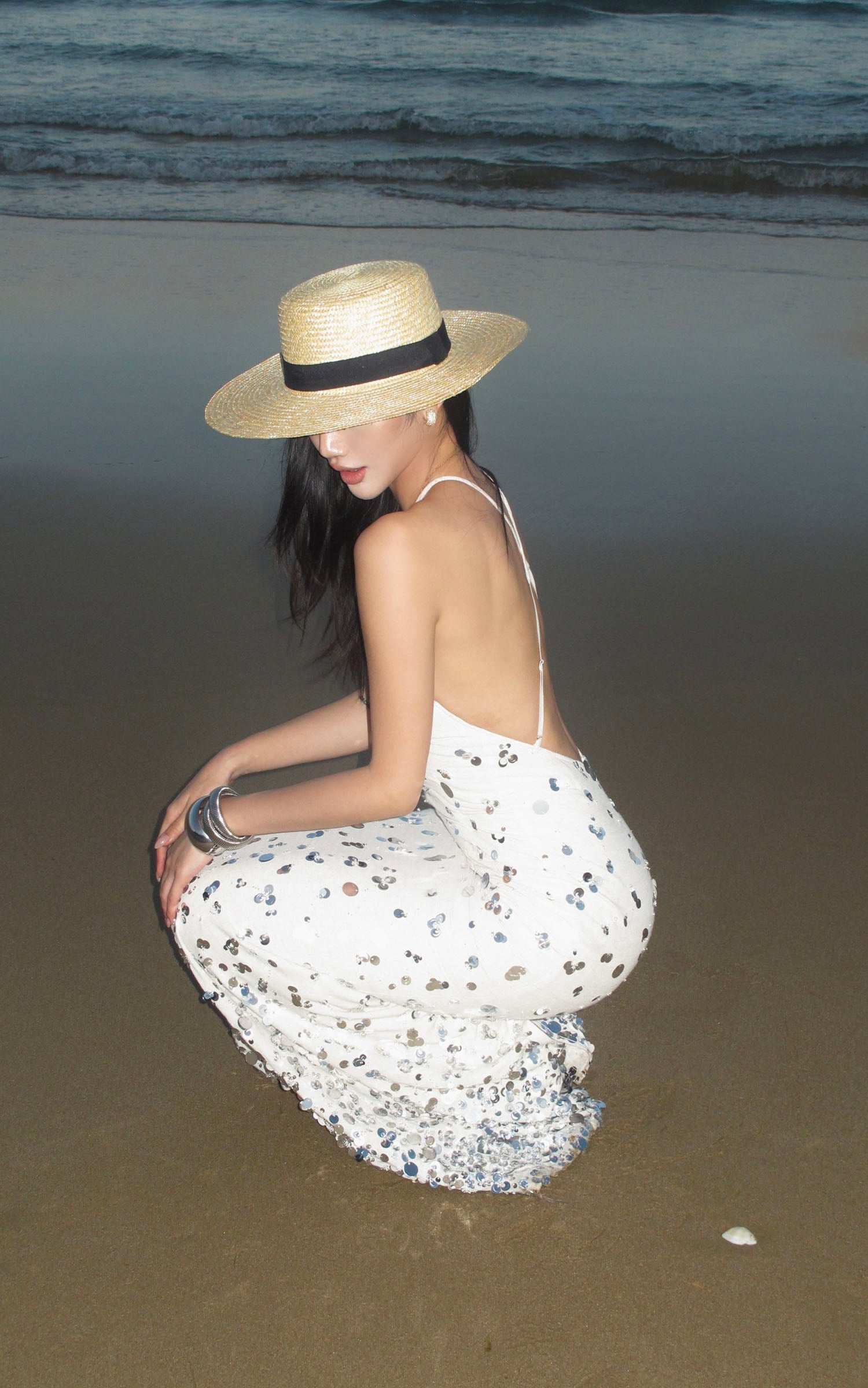 ROVENTE Sequin Halter Maxi Dress with Keyhole Front - PINKPARKS