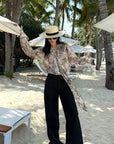 ROVENTE Sheer Leopard Blouse with Draped Tie & Rosette - PINKPARKS