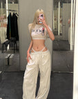 Rase le sol Gothic Print Cropped White Tee - PINKPARKS