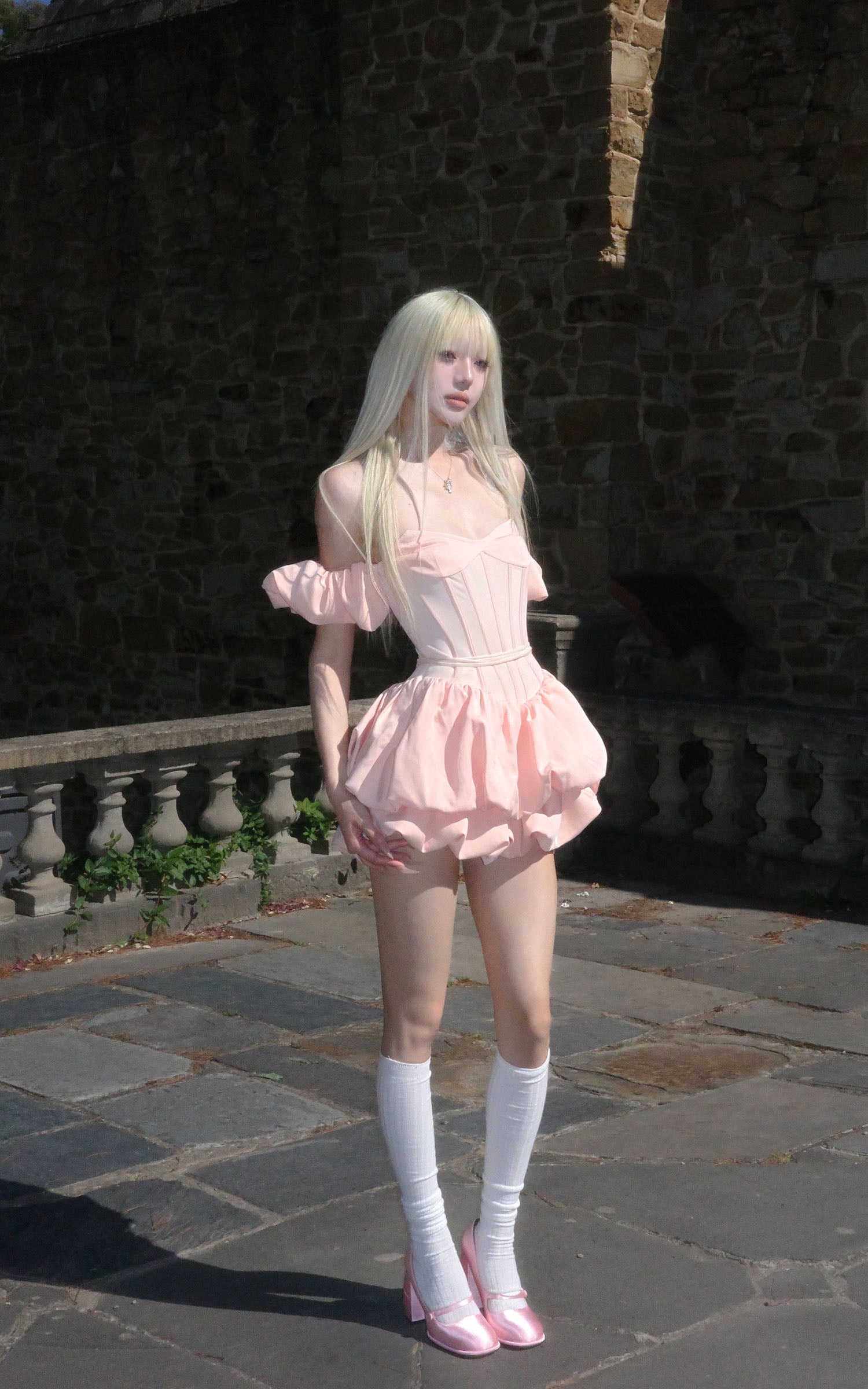 Rase le sol Puff Sleeve Corset Mini Dress - PINKPARKS