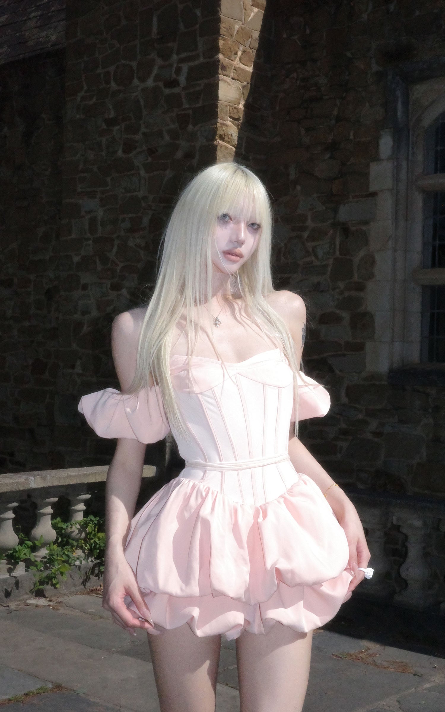 Rase le sol Puff Sleeve Corset Mini Dress - PINKPARKS