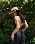 ROVENTE Backless Pinstripe Halter Vest with Front Tie in Black - PINKPARKS