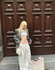 Rase le sol Gothic Print Cropped White Tee - PINKPARKS